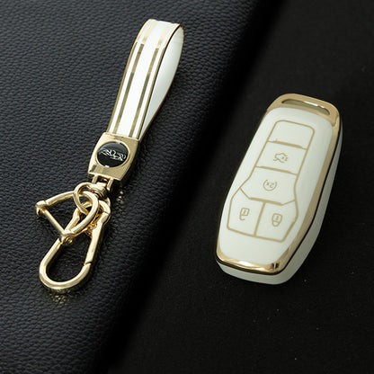 FOC1T1 White-Gold Plating Tpu Car Key Case for Ford Mustang lincoln MKZ MKC MKX EXPLORER Taurus