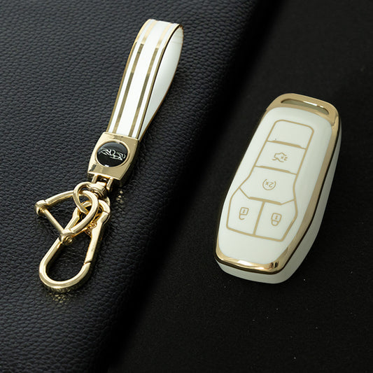 FOC1T1 White-Gold Plating Tpu Car Key Case for Ford Mustang lincoln MKZ MKC MKX EXPLORER Taurus