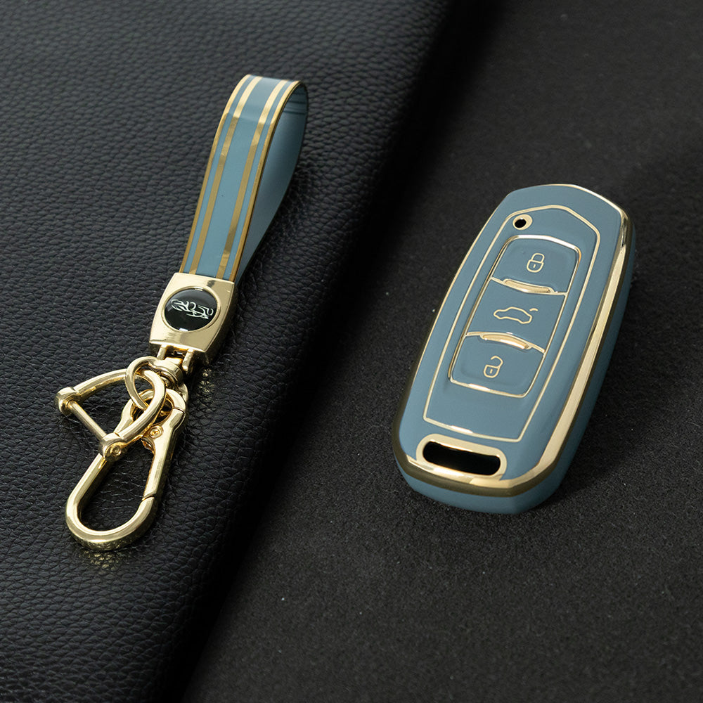 GEA1T1 Granny Grey-Gold Plating Car Key Cover For Geely Auto GL New Emgrand GS Car Key Pack S1 Boyue X3 Yuanjing X6 Borui Binrui Buckle Shell keychain