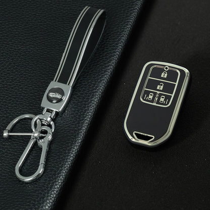 HOA12T1 Black-Silver Plating Car Key Case Cover Shell for Honda CRV CR-V Fit Civic Accord HR-V HRV City Odyssey XR-V E Key Protector Holder
