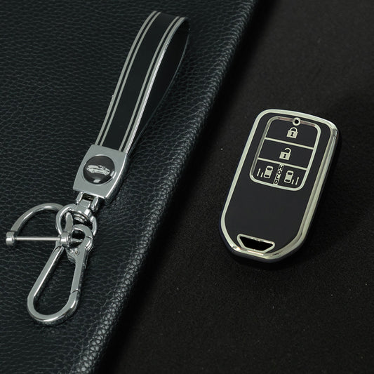 HOA12T1 Black-Silver Plating Car Key Case Cover Shell for Honda CRV CR-V Fit Civic Accord HR-V HRV City Odyssey XR-V E Key Protector Holder