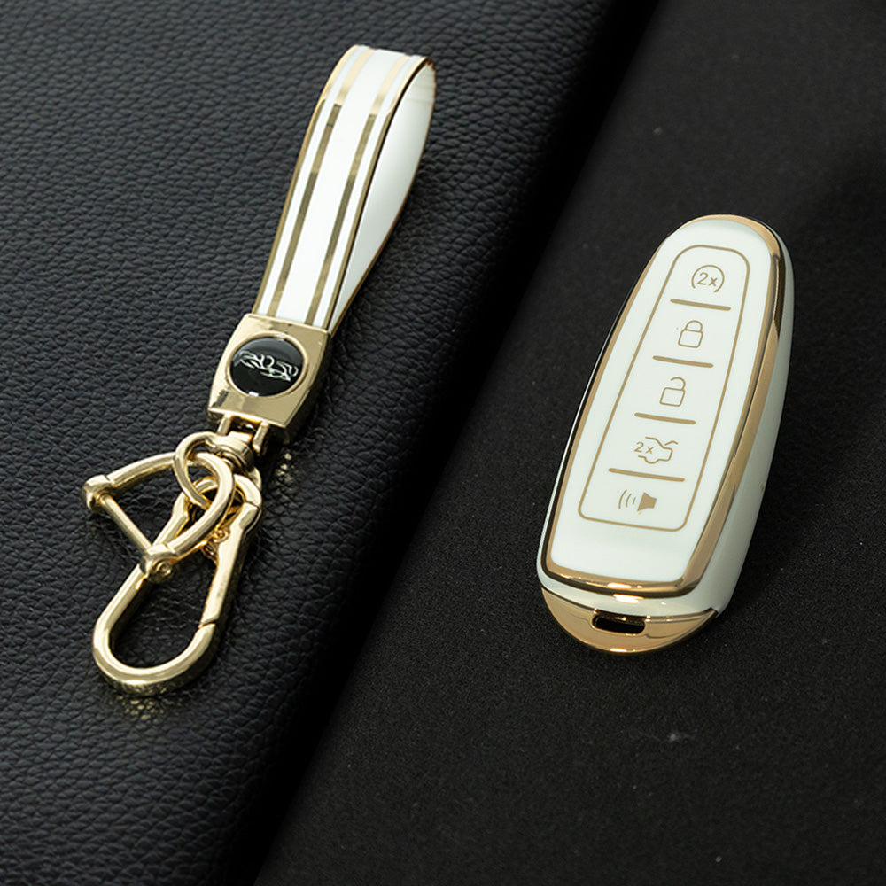FOJ1T1 White-Gold Plating Soft TPU Car Remote Key Case Cover Shell for Ford Fusion Fiesta Mondeo Ecosport Kuga Escort Everest Ranger F150 Protector Holder