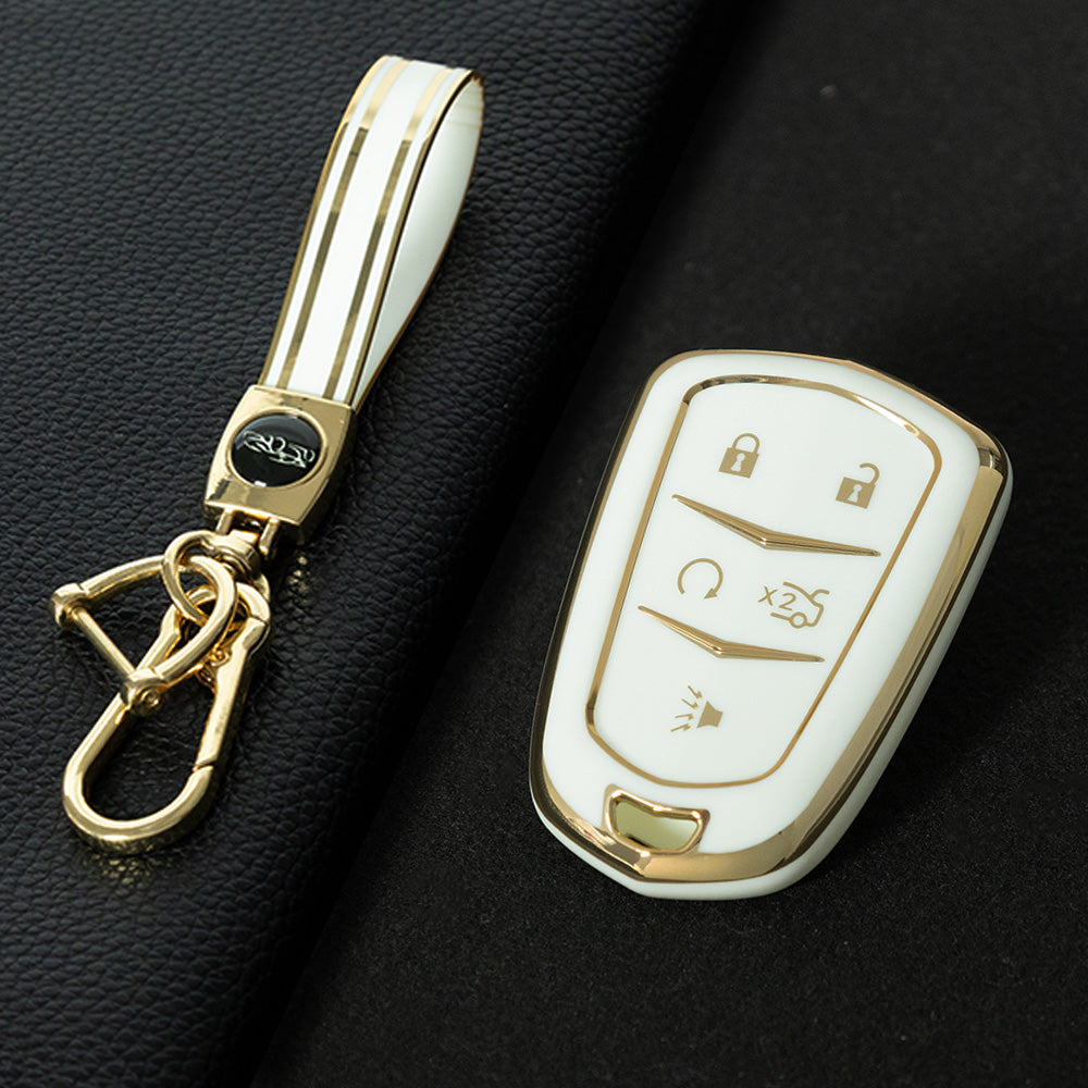 CAA2T1 White-Gold Plating Car Key Cover Suitable for Cadillac Keycase Xt5 Xt4 Xt6 Ct5 Ct6 Ct4 Xts Shell Atsl Car Key Bag keychain