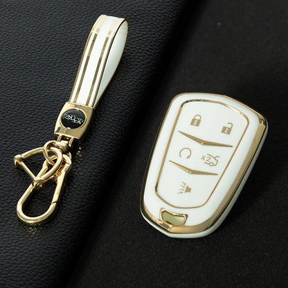CAA2T1 White-Gold Plating Car Key Cover Suitable for Cadillac Keycase Xt5 Xt4 Xt6 Ct5 Ct6 Ct4 Xts Shell Atsl Car Key Bag keychain
