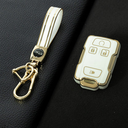 CEC1T1 White-Gold Plating New Car Key Cover Case Fob for Chevrolet Suburban Silverado GMC Terrain Yukon Tahoe Sierra Smart Auto Accessories Key Ring