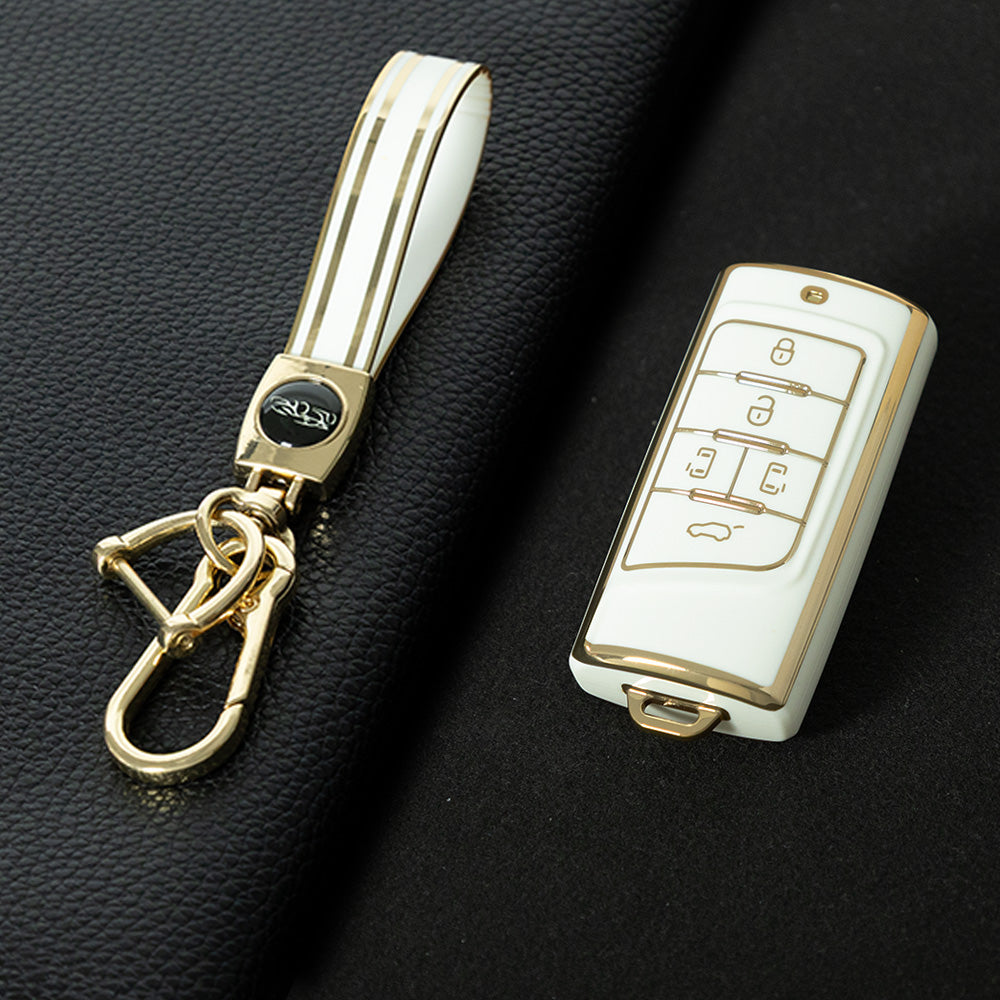 TRA3T1 White-Gold Plating TPU Car Key Case Cover for Trumpchi GA4/8/6 GS3/GS5/4COUPE/GS8 M6 M8