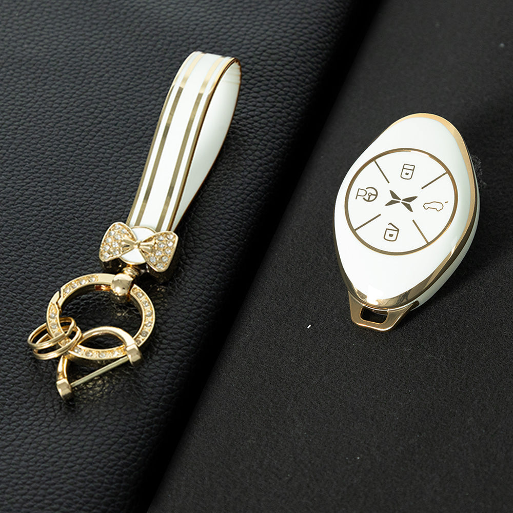 XPB1T1 White-Gold Plating TPU Car Key Case Cover for Xiaopeng G3 460 P7 520