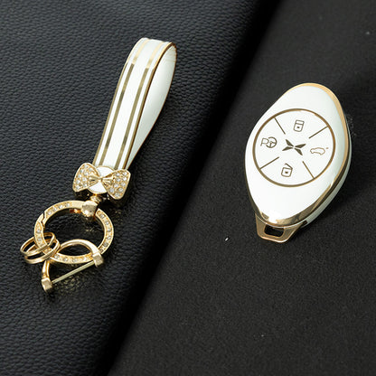 XPB1T1 White-Gold Plating TPU Car Key Case Cover for Xiaopeng G3 460 P7 520