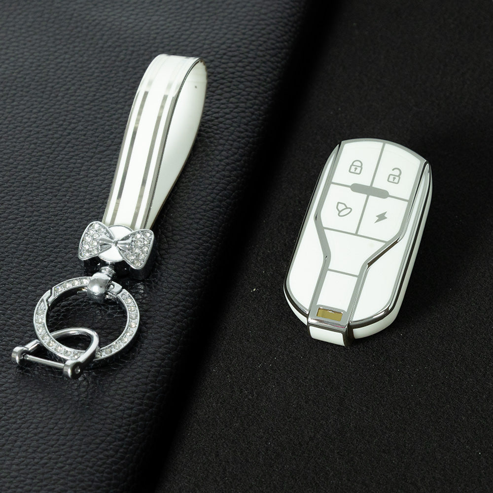 TLA1T1 White-Silver Plating Luxury TPU Key Protection Cover for TAILG Universal Electric Bike Keys