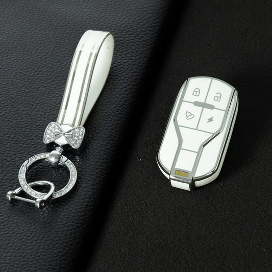 TLA1T1 White-Silver Plating Luxury TPU Key Protection Cover for TAILG Universal Electric Bike Keys