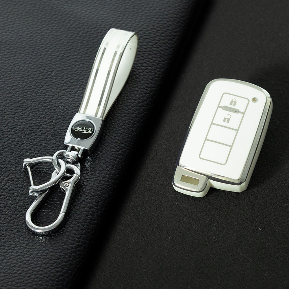 TOD2T1 White-Silver Plating TPU 2 Buttons Car Key Cover Case for Toyota Rav4 2021 Hybrid Camry 2020 Prado Corolla Sedan 2019
