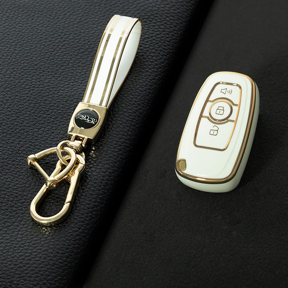GRB1T1 White-Gold Plating Car Key Cover Premium Soft TPU Car Key Case Cover Shell for HAVAL H6 M6 DARGO C50 H1 H2 GW Key Rings Keychain Bag Accessories
