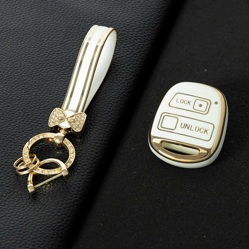 TON2T1 White-Gold Plating TPU Car Key Case Cover for TOYOTA CAMRY RAV4 Corolla PRADO YARIS Tarago for LEXUS