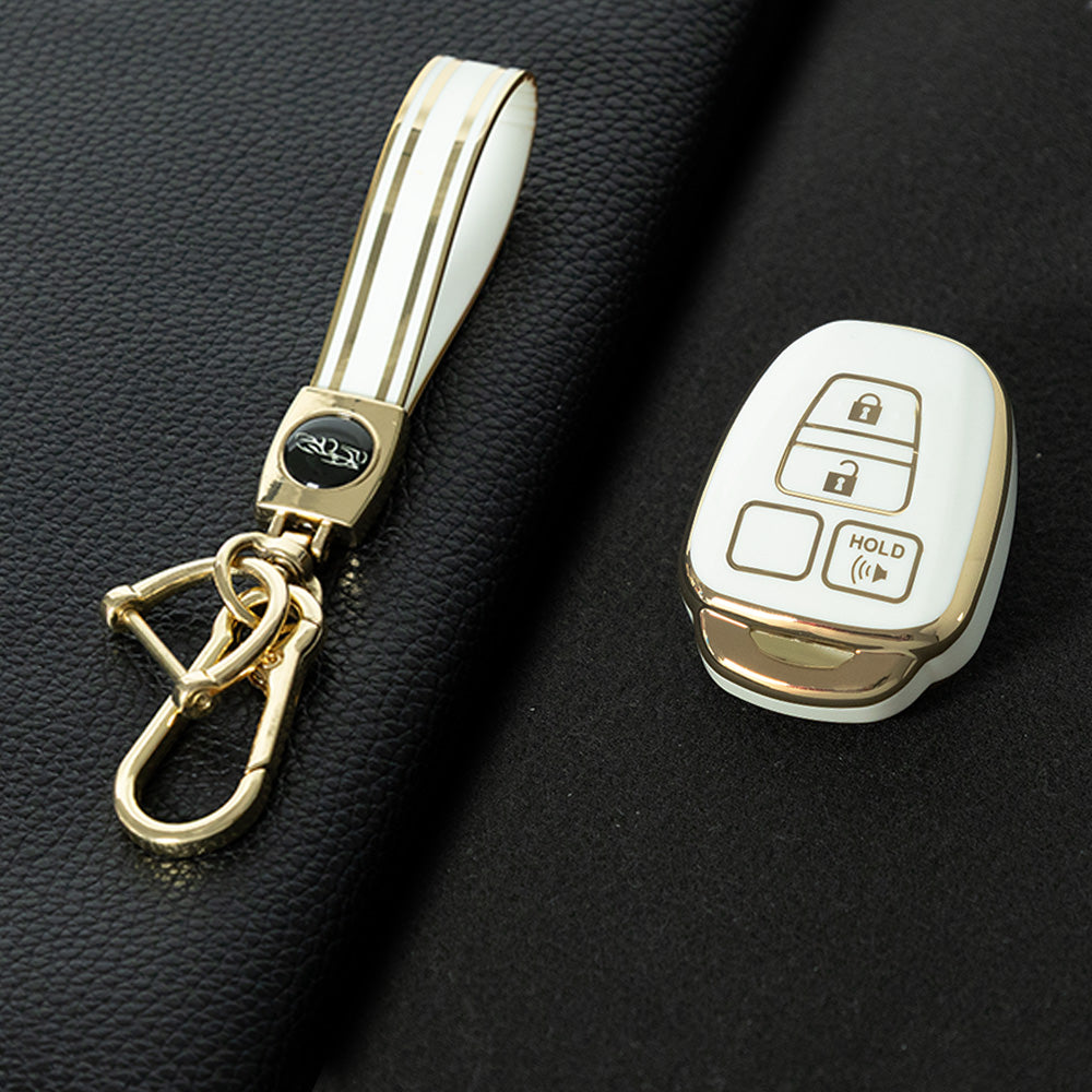 TOP1T1 White-Gold Plating TPU Car Key Cover Case for Toyota Corolla Camry Prado Highlander Auto Key case for Toyota 3 Buttons Key
