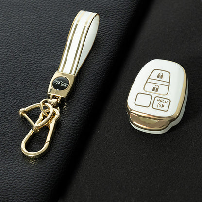 TOP1T1 White-Gold Plating TPU Car Key Cover Case for Toyota Corolla Camry Prado Highlander Auto Key case for Toyota 3 Buttons Key