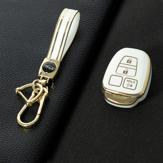 TOP1T1 White-Gold Plating TPU Car Key Cover Case for Toyota Corolla Camry Prado Highlander Auto Key case for Toyota 3 Buttons Key