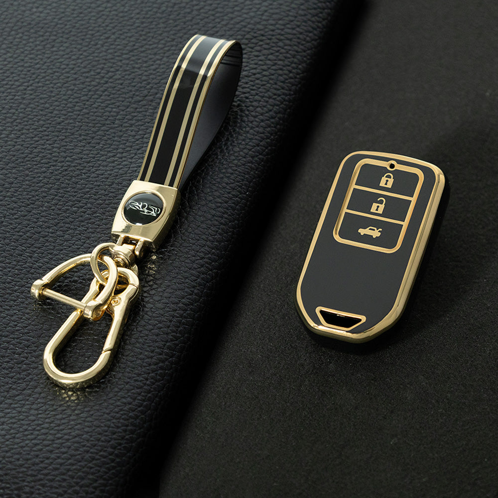 HOA1T1 Black-Gold Plating Car Key Cover For Honda Car Key Cover New TPU Car Remote Key Case Cover 2/3/4/5 Buttons Car Key Protector Holder