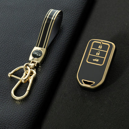 HOA1T1 Black-Gold Plating Car Key Cover For Honda Car Key Cover New TPU Car Remote Key Case Cover 2/3/4/5 Buttons Car Key Protector Holder