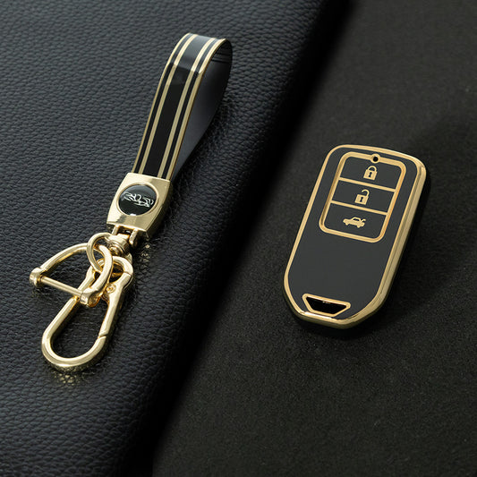 HOA1T1 Black-Gold Plating Car Key Cover For Honda Car Key Cover New TPU Car Remote Key Case Cover 2/3/4/5 Buttons Car Key Protector Holder