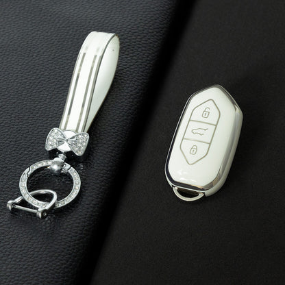 TGA1T1 White-Silver Plating Car Key Cover Fashion TPU Car Remote Key Case Cover Shell Fob for Togg Protector Keyless Keychain Accessories