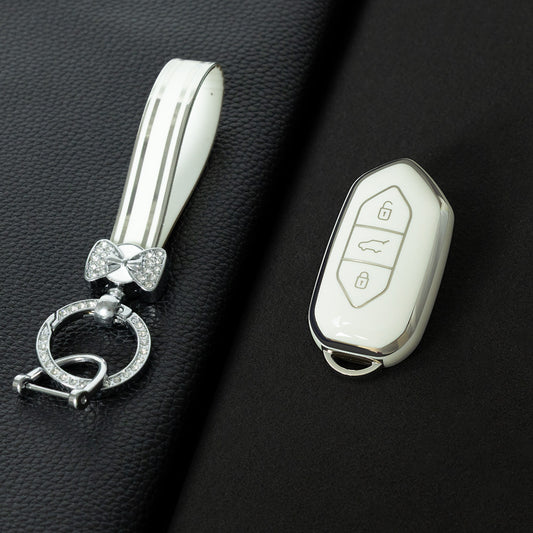 TGA1T1 White-Silver Plating Car Key Cover Fashion TPU Car Remote Key Case Cover Shell Fob for Togg Protector Keyless Keychain Accessories