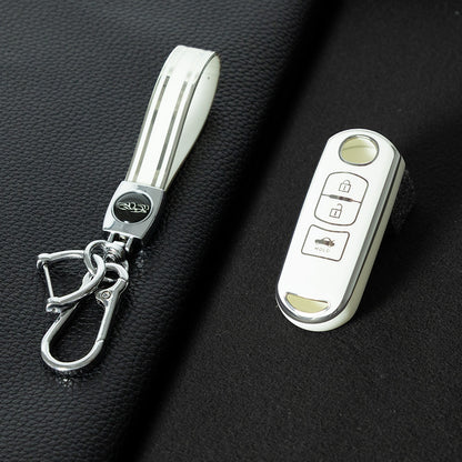 MAB5T1 White-Silver Plating TPU Car Key Cover for Mazda 2 3 6 Axela Atenza CX-5 CX5 CX-3 CX-7 CX8 CX-9 2016 2017 2018
