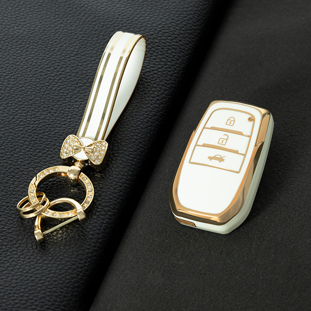 TOC1T1 White-Gold Plating Car Key Cover For TPU Soft Car Key Fob Cover Smart Key Shell Case Protector Suitable for Toyota Corolla Camry Levin RAV4 Reiz