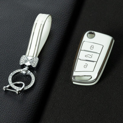 VOL1T1 White-Silver Plating TPU Car Key Case for Volkswagen's Old Passat