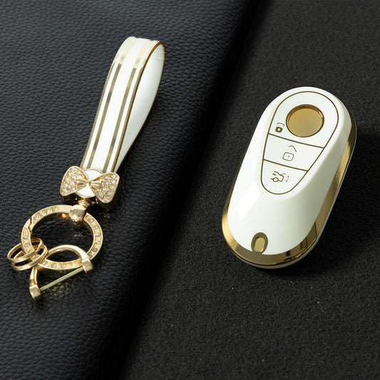MEA1T1 White-Gold Plating TPU Car Key Case Cover for Mercedes Benz Maybach New C200L C260L S400L S450L