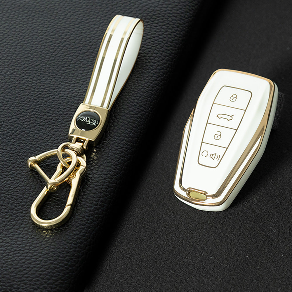 GEB3T1 White-Gold Plating Car Key Cover For Geely Auto Tugella EPro Emgrand L S GS GL EV RS Coolray Atlas Pro Proton X7 Geometry Fob