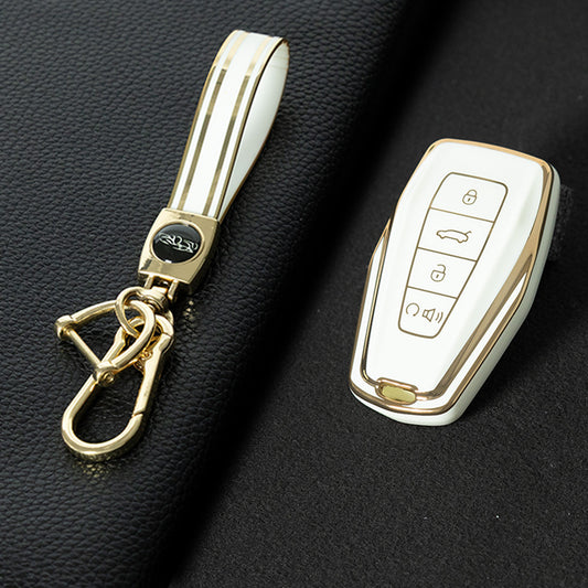 GEB3T1 White-Gold Plating Car Key Cover For Geely Auto Tugella EPro Emgrand L S GS GL EV RS Coolray Atlas Pro Proton X7 Geometry Fob