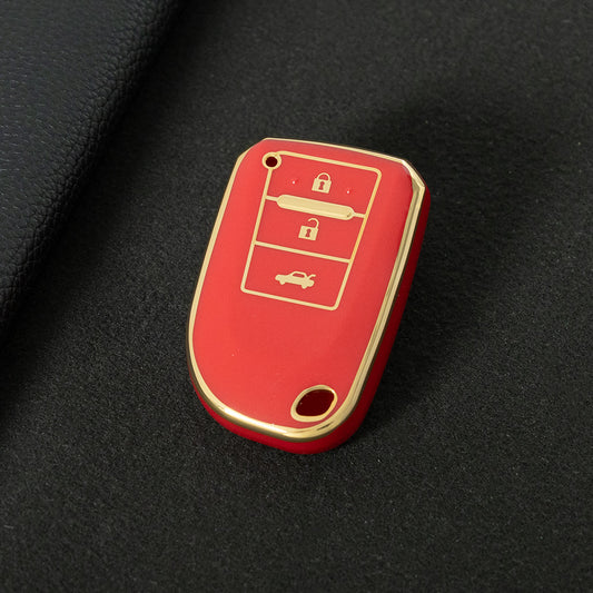 TOI1T1 Red-Gold Plating 3 Buttons TPU Car Key Cover Case for Toyota Yaris HAIs 2020 Hiace 200 Sienta
