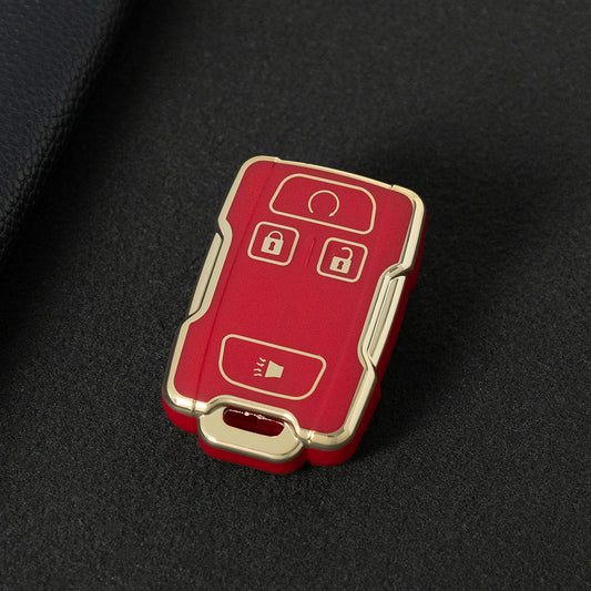 CEC1T1 Red-Gold Plating New Car Key Cover Case Fob for Chevrolet Suburban Silverado GMC Terrain Yukon Tahoe Sierra Smart Auto Accessories Key Ring