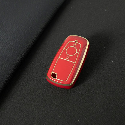 FOB2T1 Red-Gold Plating TPU Car Key Cover Fob Fit for Ford F-150 F-250 F-350 Ecosport Edge Explorer Fusion Mustang
