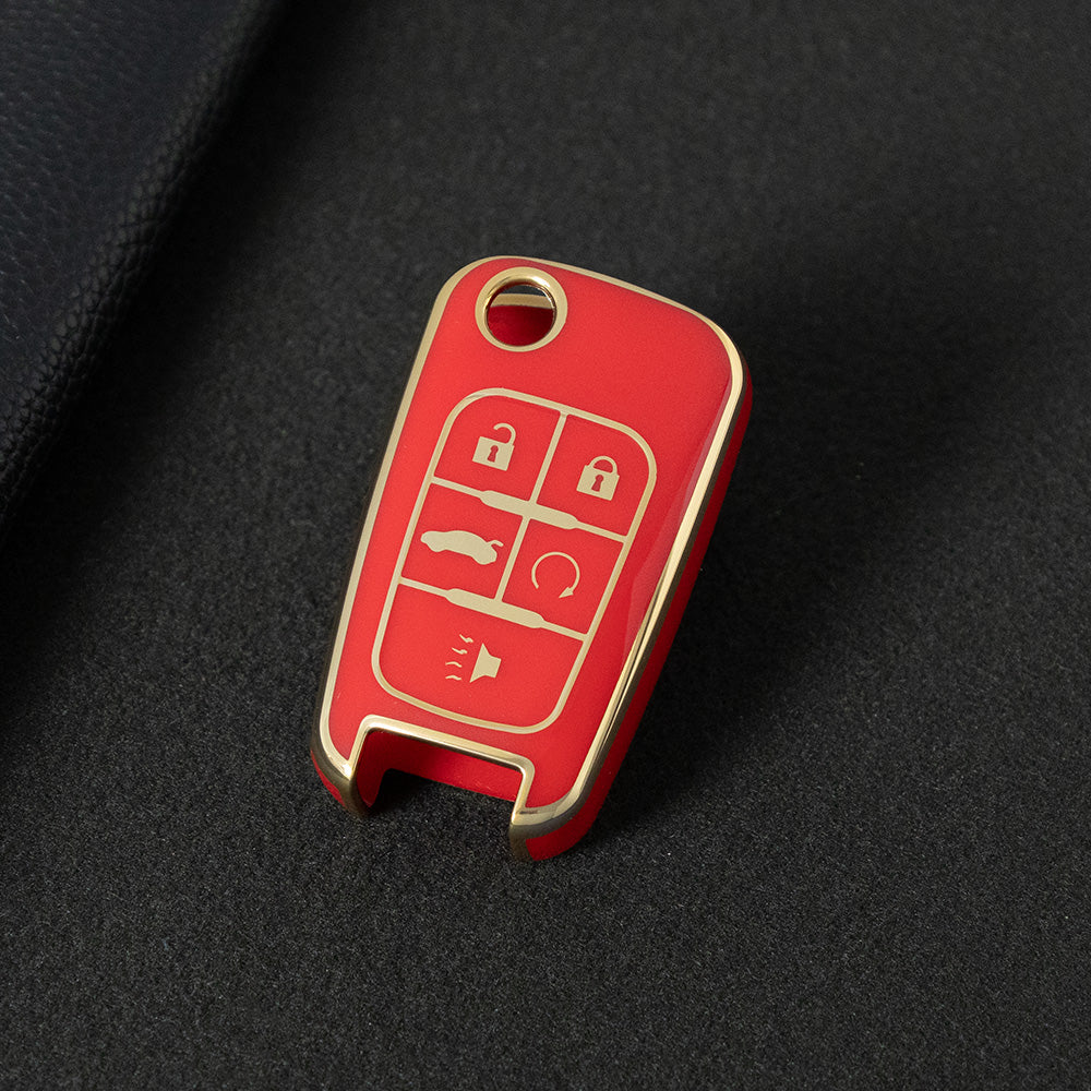 CED5T1 Red-Gold Plating 5-Button TPU Key Cover for Chevrolet Cruze Camaro Buick Regal Excelle, Protective Key Case