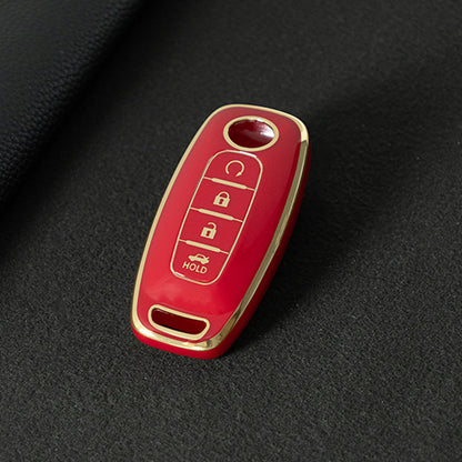 NIA7T1 Red-Gold Plating TPU Car Key Cover Fob Holder Suitable for Nissan Sylphy Bluebird Teana X-Trail Murano GTR