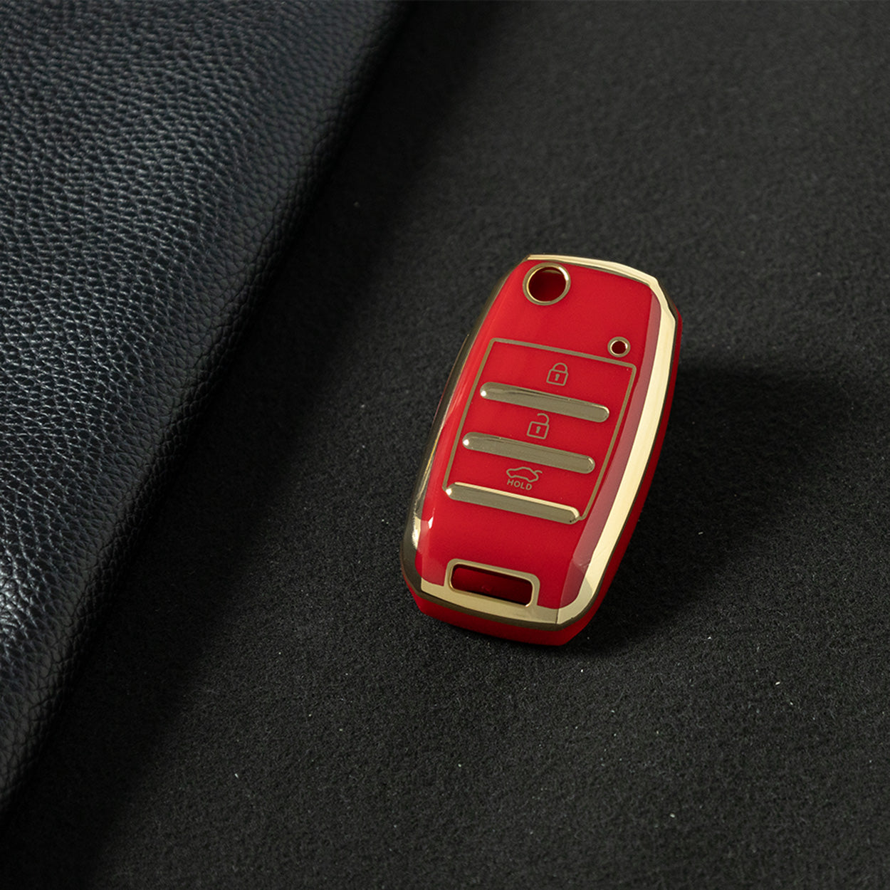 KIE1T1 Red-Gold Plating Car Key Cover Fashionable Soft TPU Key Fob Cover for Kia Rio K3 2014-2016 Model-Year Protective Car Key Accessory