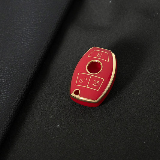 MEC1T1 Red-Gold Plating Car Key Cover Premium Soft TPU Car Key Case Cover Shell for Mercedes Benz C260L C200L A180L GLC260 GLA E300l CLASS Key Rings Keychain Bag
