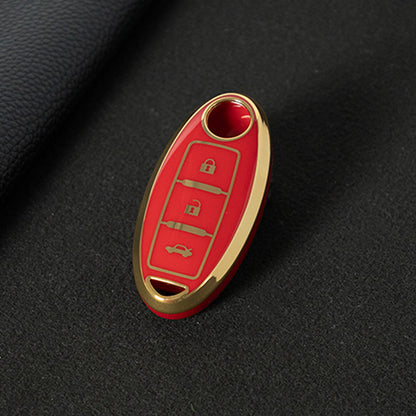NIB3T1 Red-Gold Plating Car Key Cover High Quality Soft TPU 3-Button Popular Key Case Cover Shell for Nissan Patrol Tiida Qashqai X-Trail Juke Navara Car Accessory
