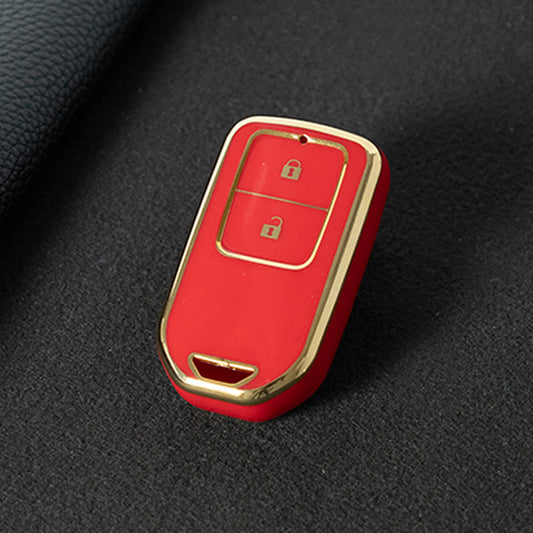 HOA2T1 Red-Gold Plating Car Key Cover 2/3/4/5-Button Full-Coverage TPU Key Cover for Honda CR-V/Accord/Civic/Fit/Jade/Odyssey - Anti-Scratch Protective Case