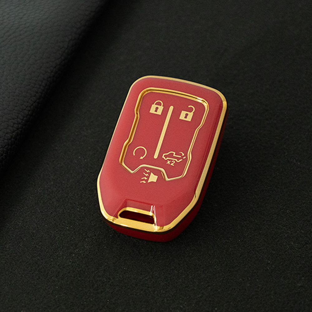 CEB1T1 Red-Gold Plating Remote Shell Fob Holder TPU Key Cover Case for Sierra Terrain Acadia Chevrolet Tahoe 2012-2016 for Car