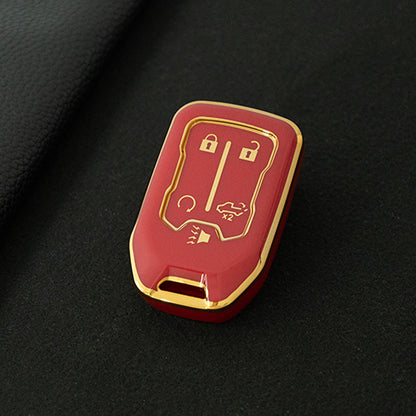 CEB1T1 Red-Gold Plating Remote Shell Fob Holder TPU Key Cover Case for Sierra Terrain Acadia Chevrolet Tahoe 2012-2016 for Car