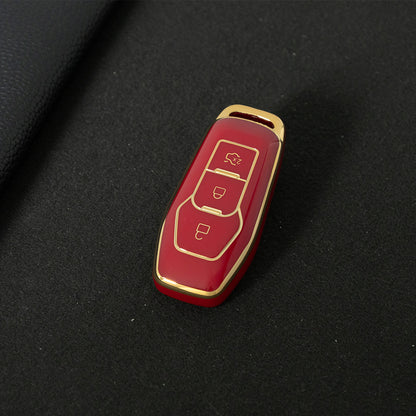 FOU3T1 Red-Gold Plating Soft Shell Fob Holder TPU Car Key Cover Case for Ford Fusion Mondeo Mustang F-150 Explorer Edge 2015 2016