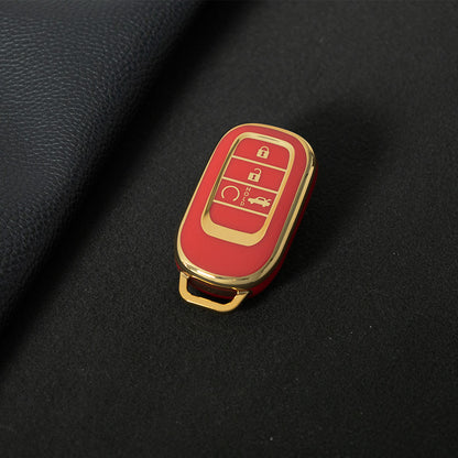 HOB1T1 Red-Gold Plating Car Key Cover For Honda Civic Accord HR-V CR-V CRV 2021 2022 2023 5Buttons Auto Shell Fob Holder TPU Car Key Case Cover Keychain Accessories