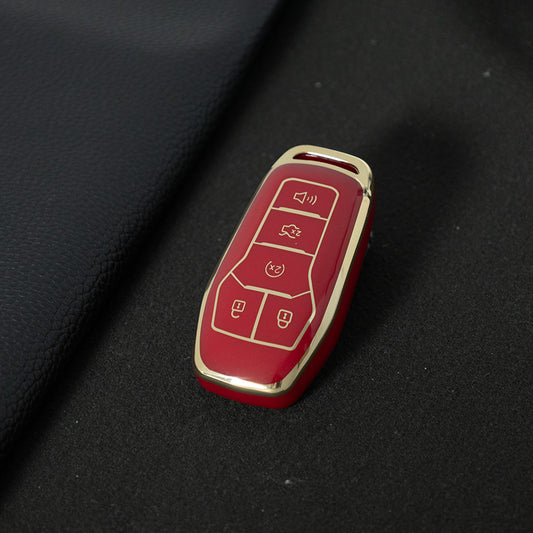 FOC2T1 Red-Gold Plating Soft Tpu Car Key Case Fob Cover for Ford Fusion Mondeo Mustang F-150 Explorer Edge 2015 2016 2017 2018 Car Accessories