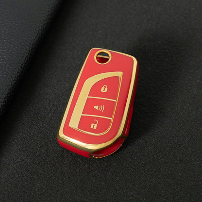 TOA4T1 Red-Gold Plating TPU Car Key Case Cover for Toyota Hilux Yaris RAV4 Corolla Avensis Aygo Verso Scion TC Auris