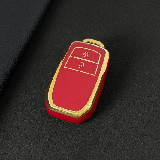 TOC2T1 Red-Gold Plating TPU Car Key Case Protection Cover Smart Key Shell Fob Cover Fit for Toyota Camry Corolla Prado Levin Crown RAV4