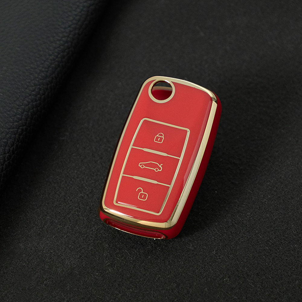 VOB1T1 Red-Gold Plating Car Key Cover For Volkswagen Sagitar PASSAT CC Polo Skoda Key Rings Keychain