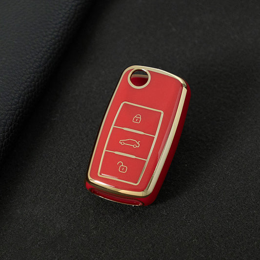VOB1T1 Red-Gold Plating Car Key Cover For Volkswagen Sagitar PASSAT CC Polo Skoda Key Rings Keychain