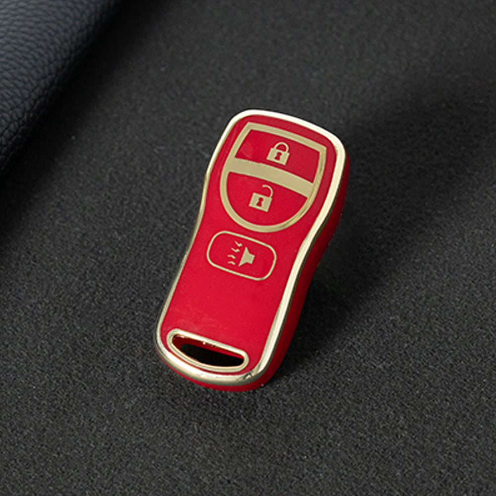 NIJ1T1 Red-Gold Plating TPU Car Key Cover for Nissan 350Z Maxima Sentra Armada Titan Kicks Murano